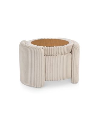 Lyla Chenille Round Storage Ottoman with Reversible Cushion