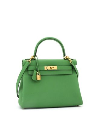 Kelly 28 Handbag Green Togo with Gold Hardware