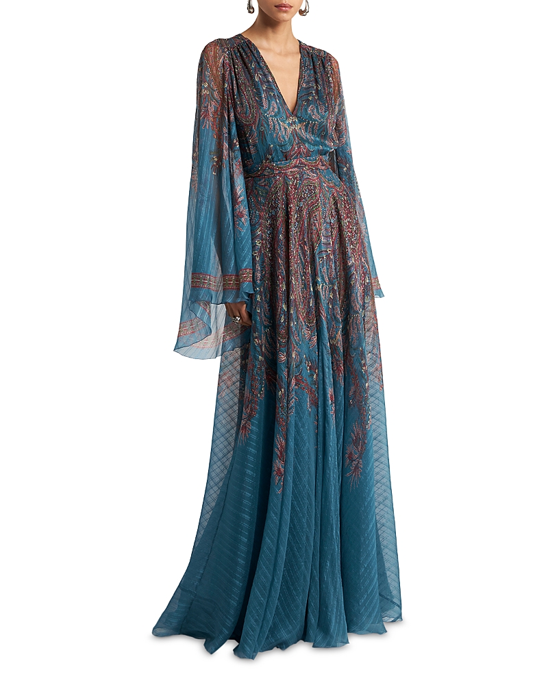 Etro V Neck Long Sleeve Silk Gown