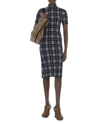 Burberry - Wool Blend Check Turtleneck Dress