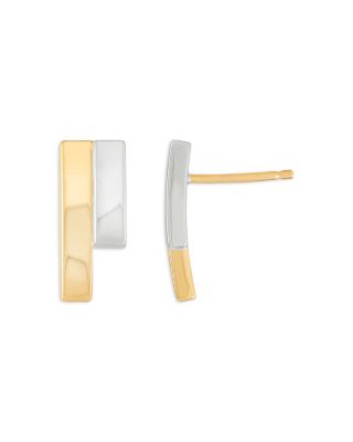 14K White & Yellow Gold Double Bar Stud Earrings