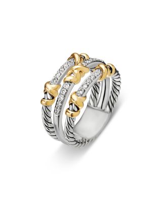 Petite Helena Wrap Three Row Ring in Sterling Silver with 18K Yellow Gold and Diamonds, 12mm