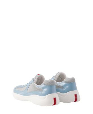 Men's Patent Leather and Technical Fabric America's Cup Sneakers in Sky Blue