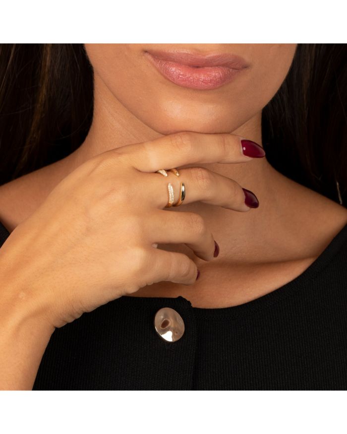 Pavé X Solid Double Claw Ring, Set of 2