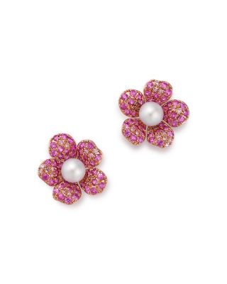 Bloomingdale's Fine Collection - Freshwater Pearl, Pink Sapphire & Diamond Stud Earrings in 14K Rose Gold