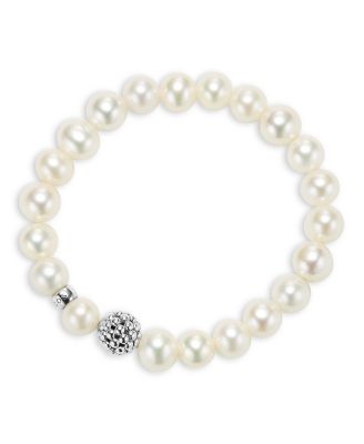 Caviar Ball Beaded Cultured Pearl Bracelet, 10mm