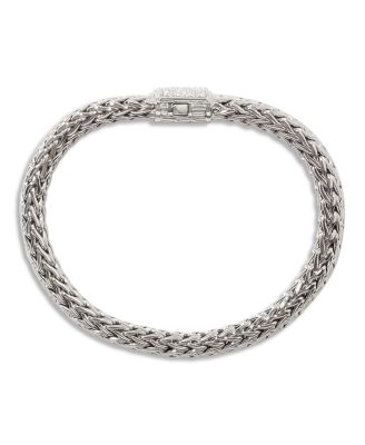 Classic Chain Sterling Silver Medium Bracelet with Diamond Pav&eacute;