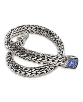 Sterling Silver Classic Chain Black & Blue Sapphire Reversible Bracelet