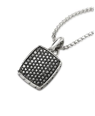 Men's Sterling Silver ID Black Sapphire Tag Pendant Necklace, 22" 