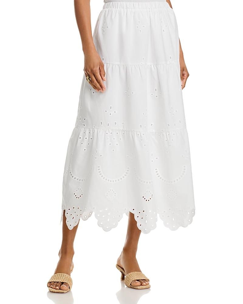 Aqua Eyelet Midi Skirt - Exclusive In White