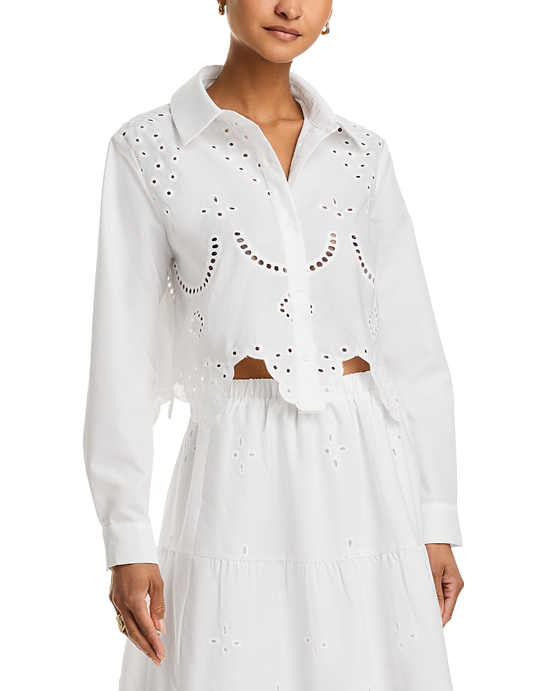 Aqua Button Front Eyelet Top - Exclusive In White