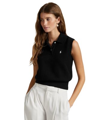 Cotton Cropped Sleeveless Polo Sweater