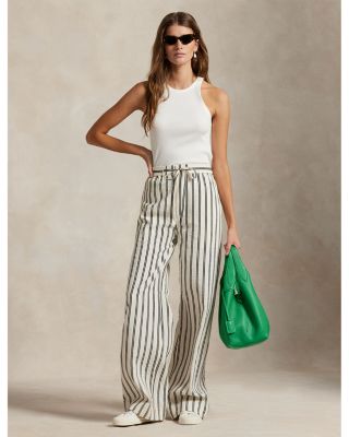 Striped Silk Blend Wide Leg Pants