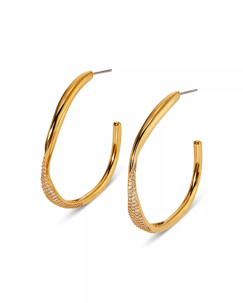 Nadri Alma Pave Ribbon Medium Hoop Earrings