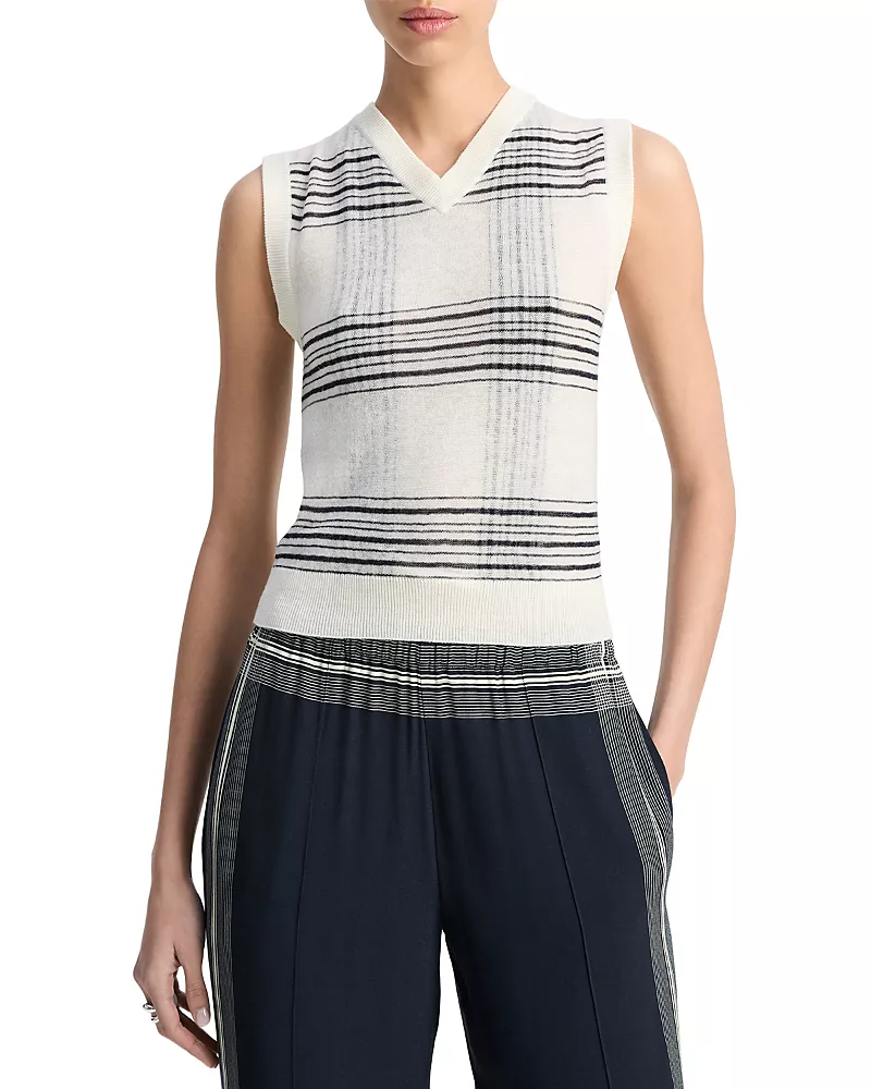 Vince Plaid V Neck Vest
