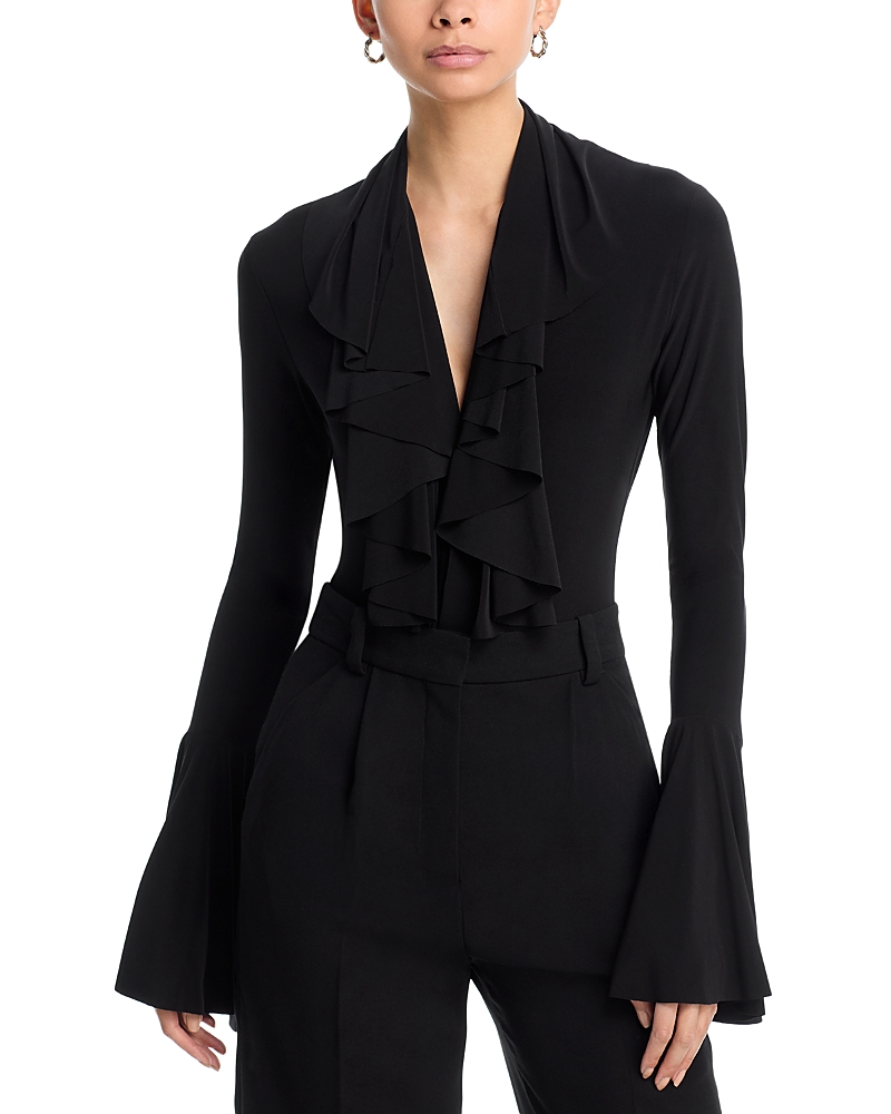 Shop Norma Kamali Deep V Ruffle Bodysuit