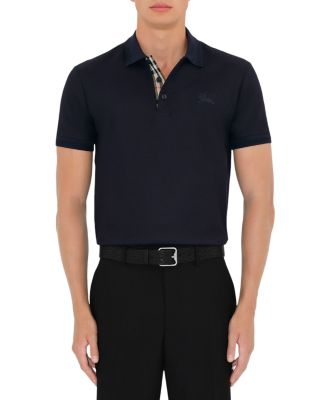 Eddie Cotton Piqu&eacute; Equestrian Knight Embroidered Slim Fit Check Placket Polo Shirt