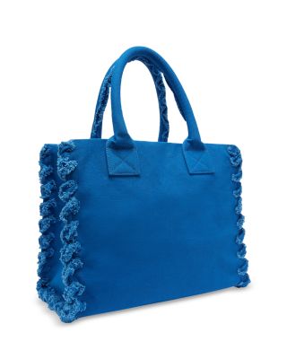 Beach Shopping Blue Cotton Canvas Handbag