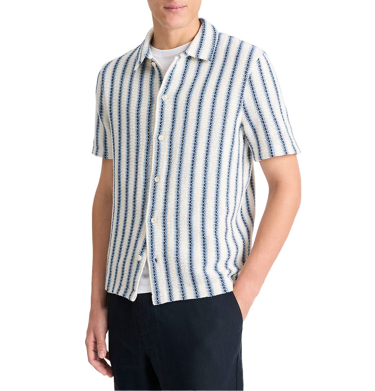 Vince Striped Knit Button Down Shirt