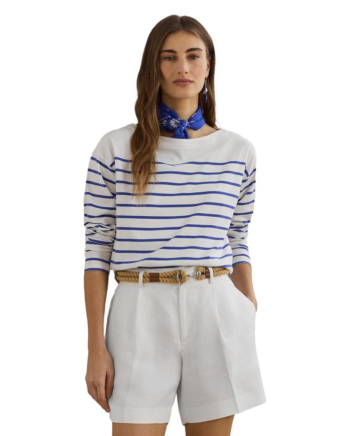 Striped Cotton Jersey Boatneck Top
