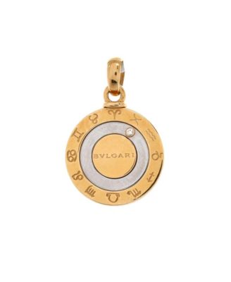 Pre-Owned Bvlgari - 12 Months Horoscope Movable Round Pendant Charm 18K Gold and Stainless Steel with Diamond