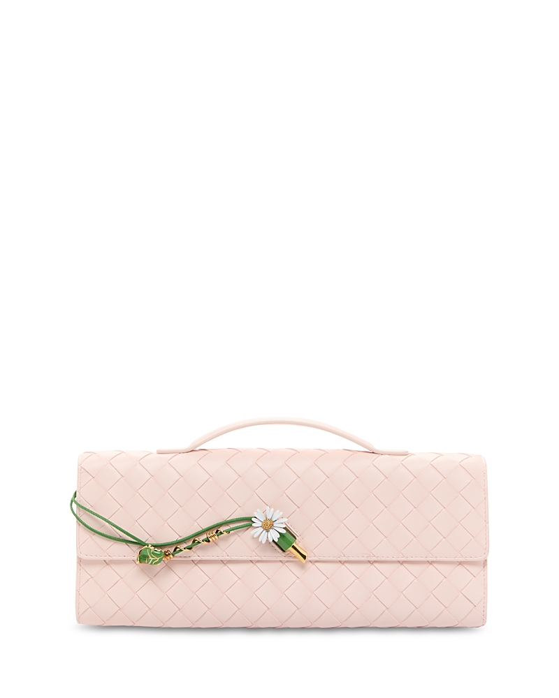Bottega Veneta Andiamo Intrecciato Leather Clutch In Pink