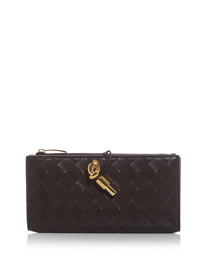 Bottega Veneta Andiamo Intrecciato Leather Slim Long Wallet In Brown
