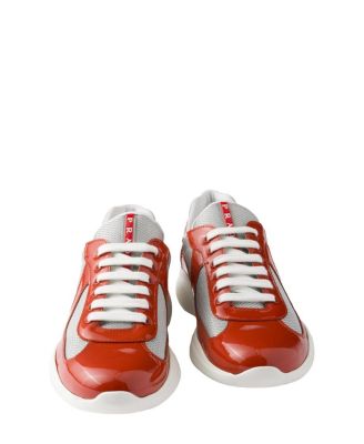 Men's Patent Leather and Technical Fabric America's Cup Sneakers in Orange