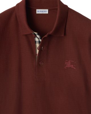 Eddie Cotton Piqu&eacute; Equestrian Knight Embroidered Slim Fit Check Placket Polo Shirt