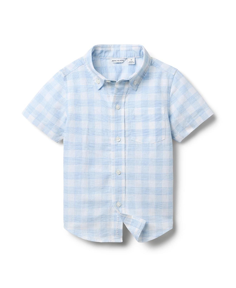 Shop Janie And Jack Boys' Gingham Linen-cotton Shirt - Little Kid, Big Kid