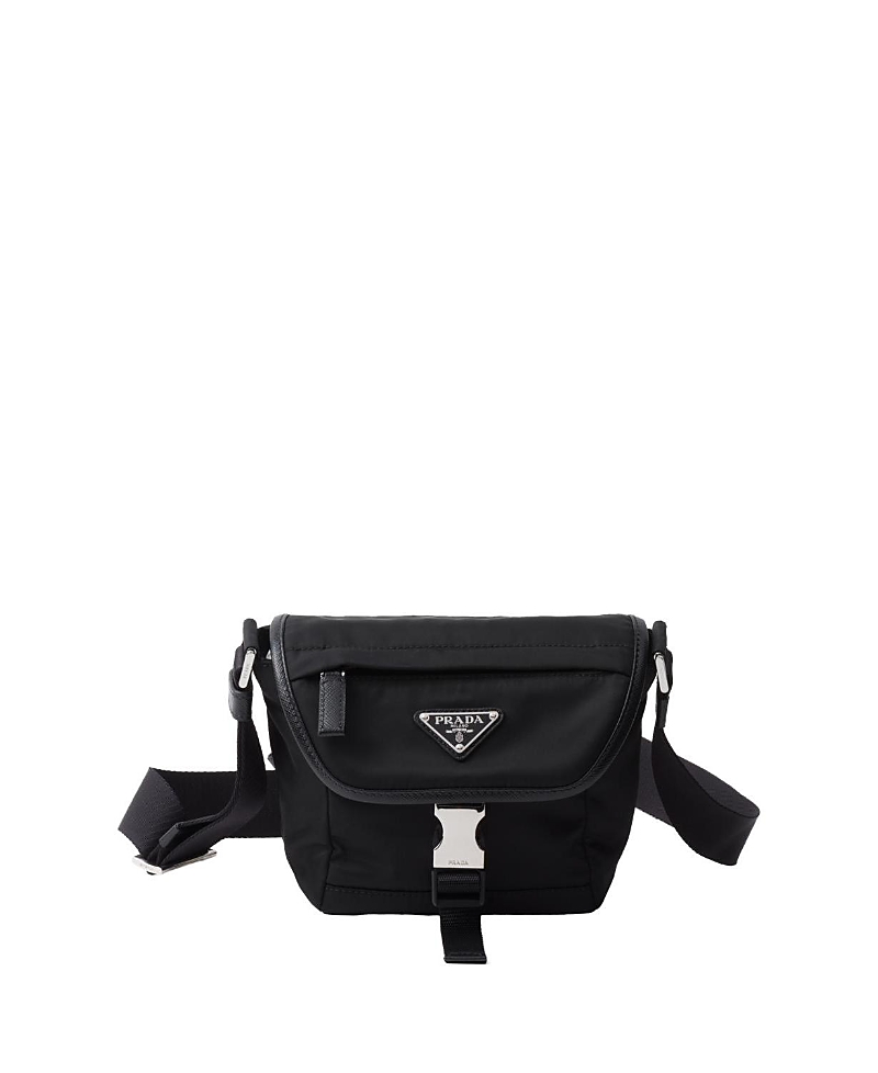 Prada Womens Black Re-nylon Brand-plaque Leather And Nylon Shoulder Bag