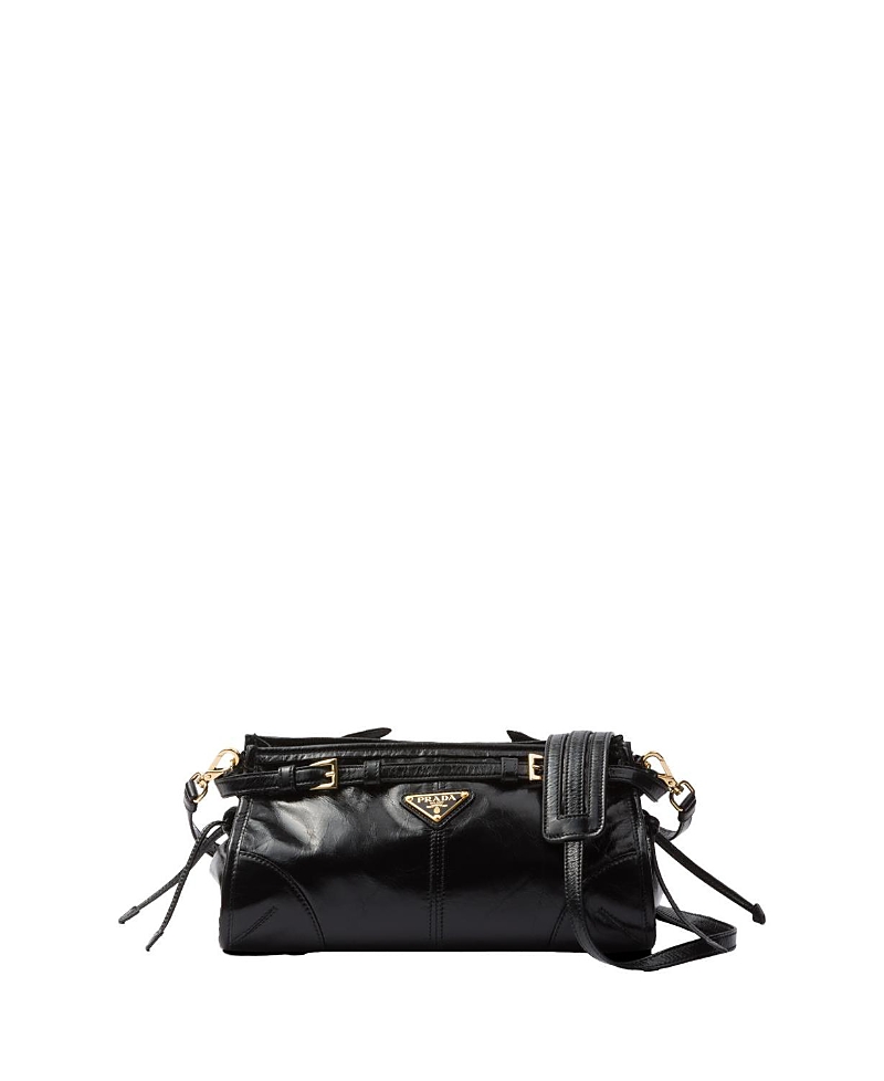 Prada Womens Black Brand-plaque Small Leather Shoulder Bag