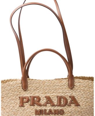Prada Large Raffia and Leather Shopping Bag | Bloomingdale's
