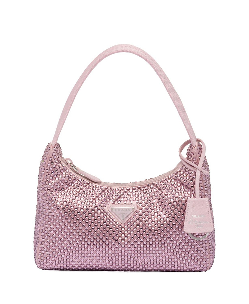 Prada Womens Pink Crystal-embellished Satin Shoulder Bag