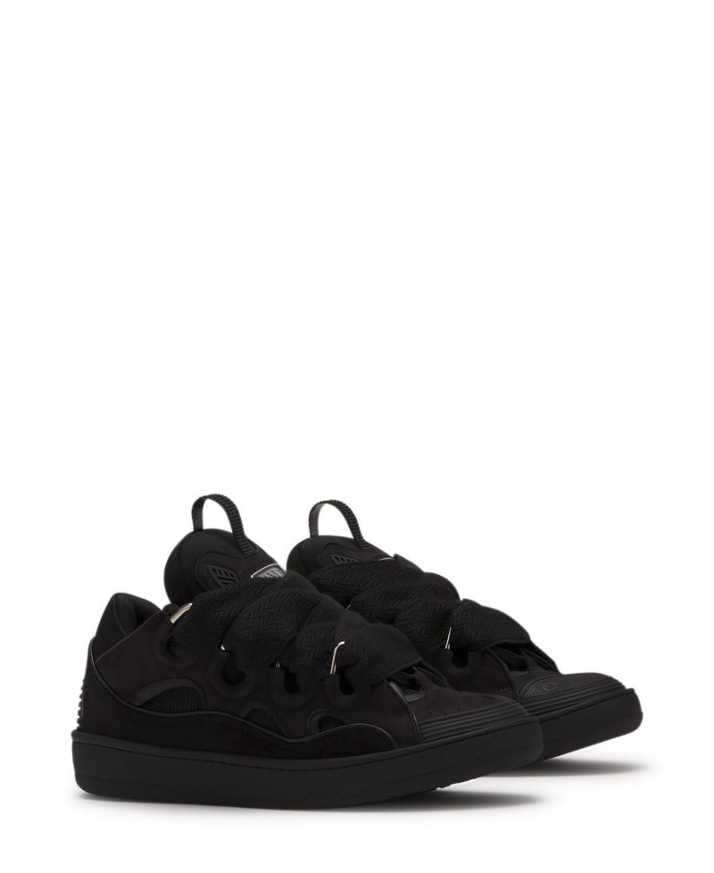 Lanvin Unisex Curb Leather Sneakers in Black