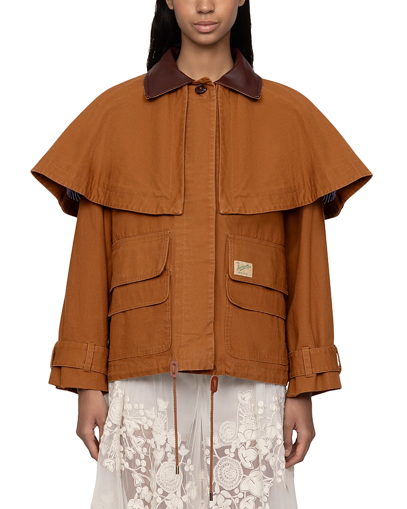 Sea Carolyn Cape-detailed Cotton Workwear Jacket In Brown