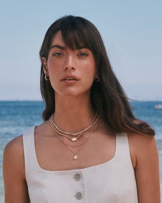 Elisa Gold Ivory Mother of Pearl Beaded Necklace, 14.5"-18.5"