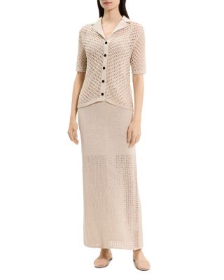 Open Knit Camp Collar Sweater