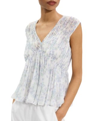 Silk Ruched V Neck Top