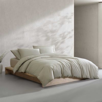 Washed Percale Cotton 3 Piece Comforter Set, Queen