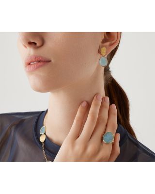 18K Yellow Gold Lunaria Aquamarine & Textured Disc Drop Earrings