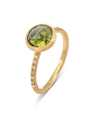 18K Yellow Gold Jaipur Color Peridot & Diamond Bezel Ring