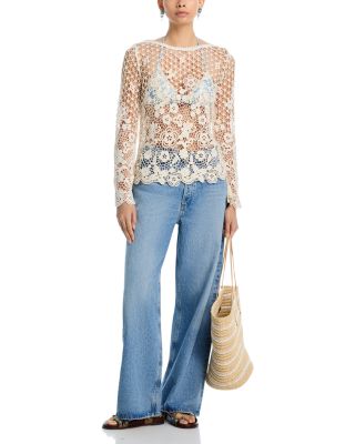 Crochet Boat Neck Bell Sleeve Top - Exclusive