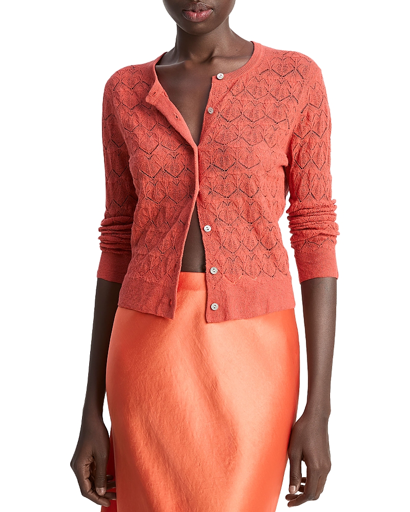 Vince Lace Stitch Cardigan Sweater In Orange