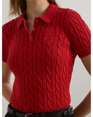 Cable Knit Cotton Polo Sweater