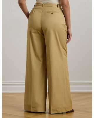 Pleated Cotton Twill Wide Leg Pants