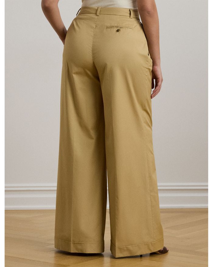 Pleated Cotton Twill Wide Leg Pants