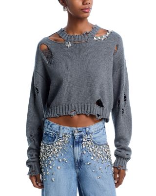 AREA - Distressed Crystal Embellished Sweater