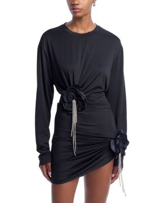 AREA - Crystal Flower Draped Top