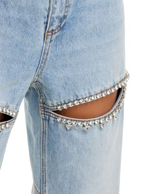 Crystal Slit Jeans in Light Blue